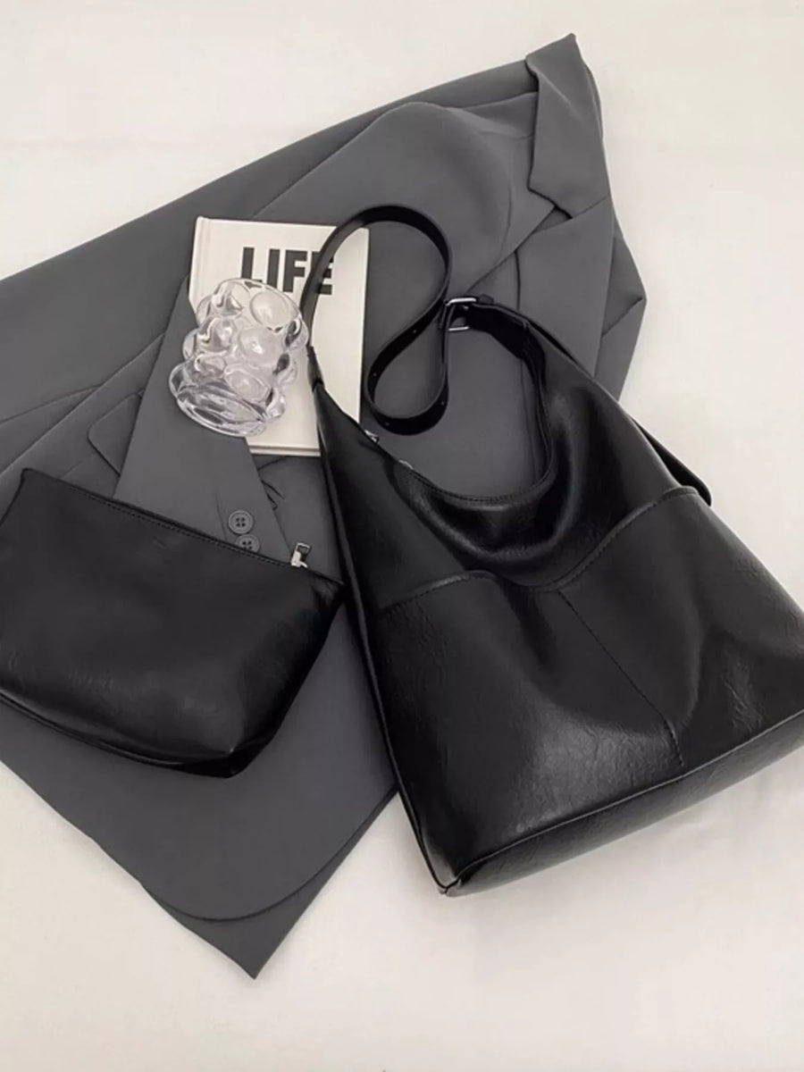 Black Adjustable Strap Shoulder Bag For Women