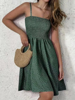 a woman wearing green Full Size Smocked Square Neck Cami Dress Plus Size