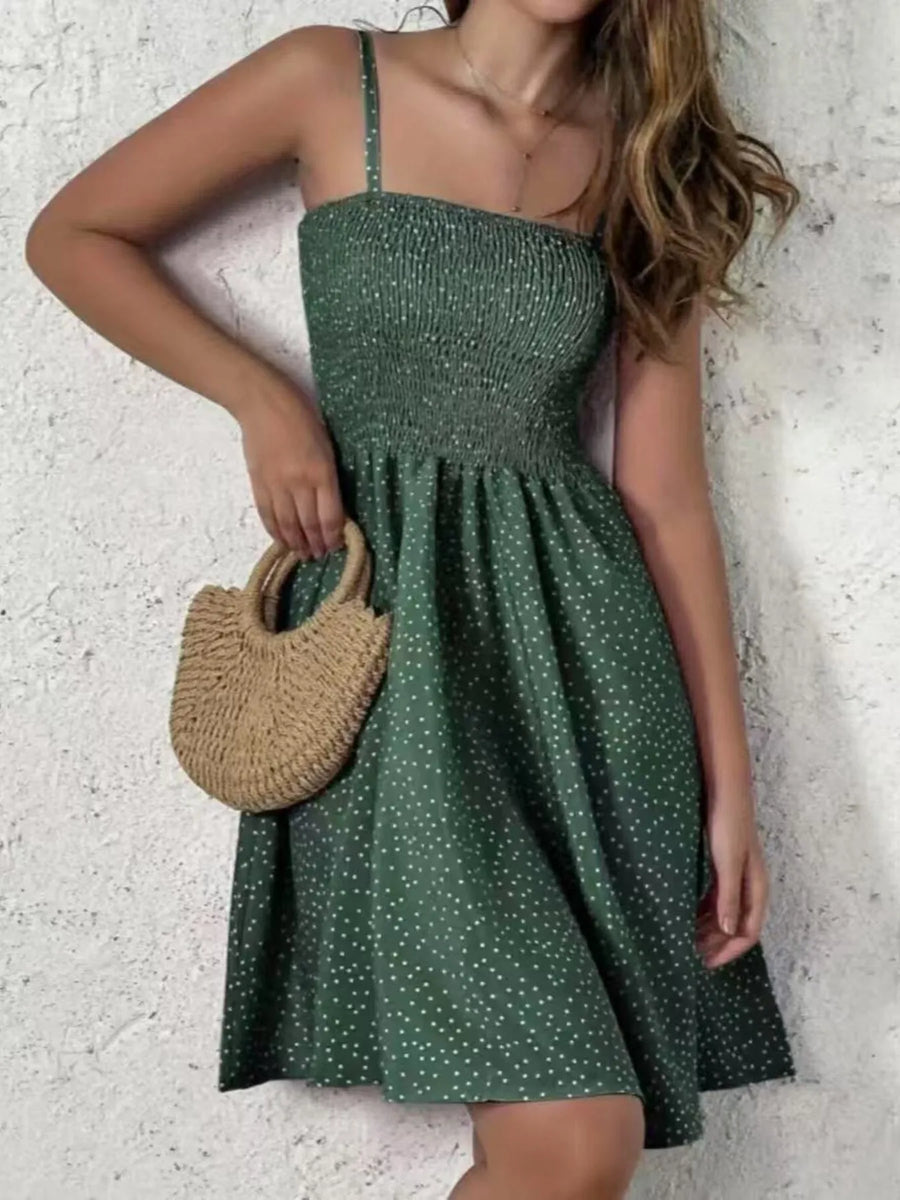 a woman wearing green Full Size Smocked Square Neck Cami Dress Plus Size