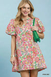 Women's Short Sleeve Umgee Paisley Floral Puff Sleeve Shift Dress