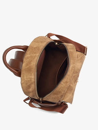 Brown leather backpack on a white background