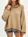 Oversized Striped Dropped Shoulder Sweater For Ladies