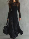 Full Size Sheer Mesh Long Sleeve Maxi Dress Plus Size