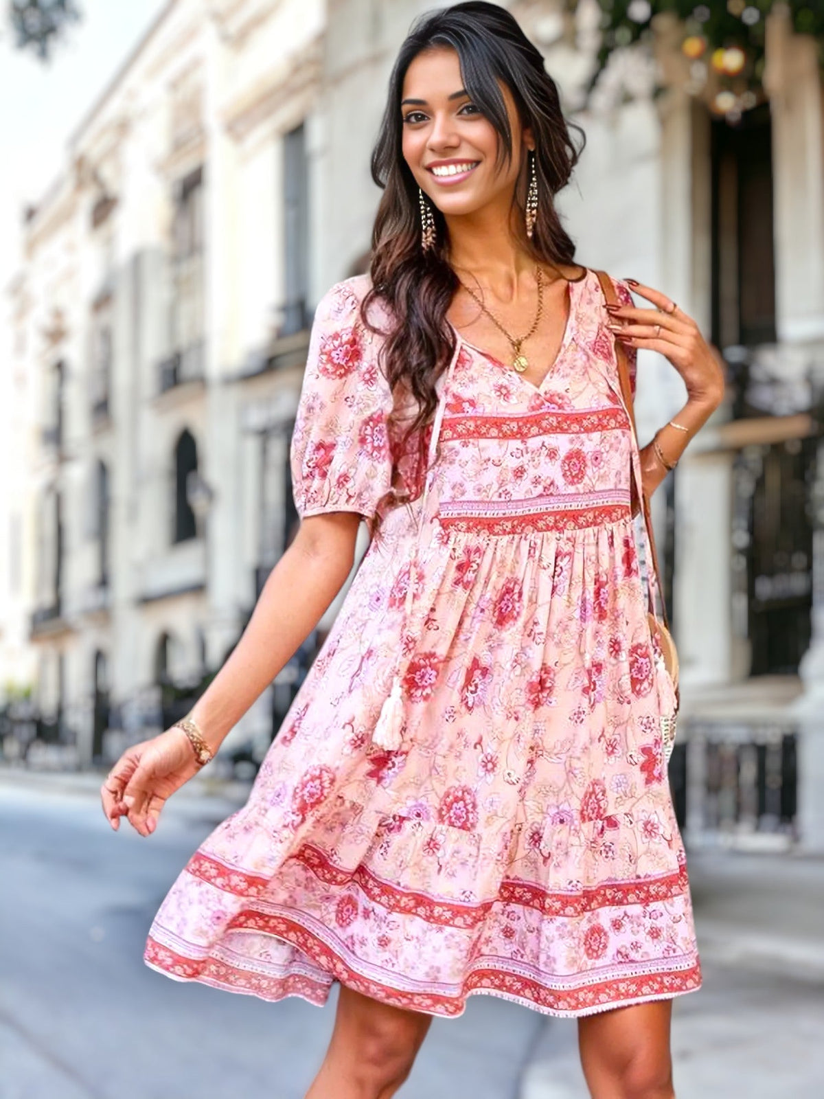 Floral Puff Sleeve Bohemian Dress for summer