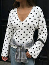 Polka Dot V-Neck Long Sleeve T-Shirt