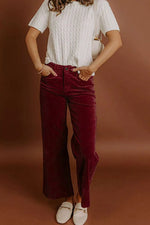 Women's Corduroy Solid Color High Waist Wide Leg Pants