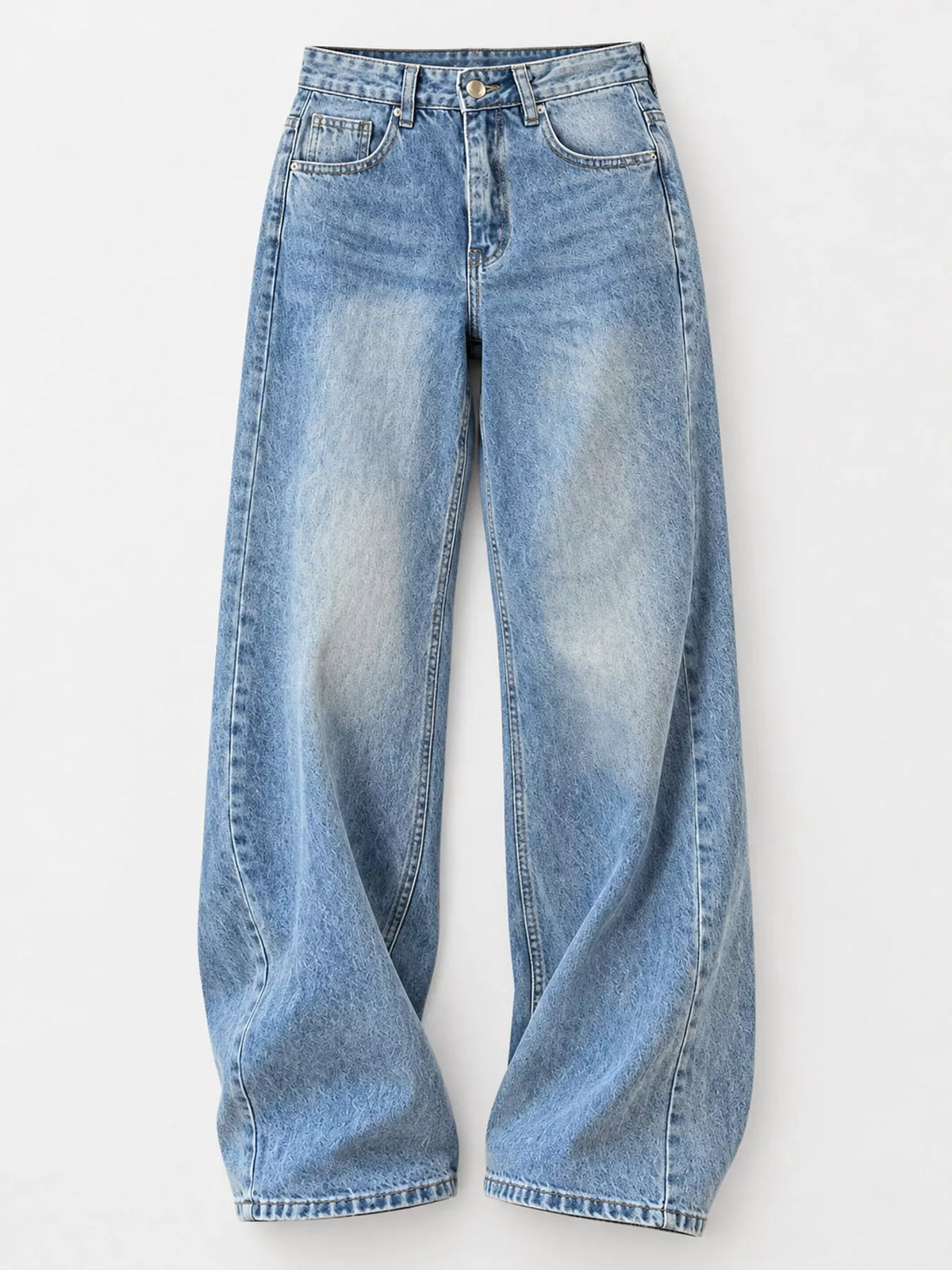 Light blue wide-leg denim jeans with a faded wash, displayed flat against a plain white background.