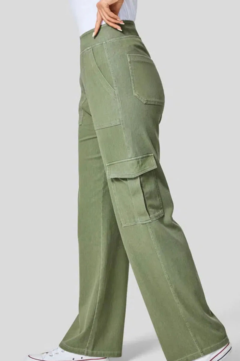Green cargo pants on a white background