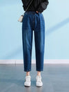 Plus Size High-Waisted Elastic Waistband Casual Jeans
