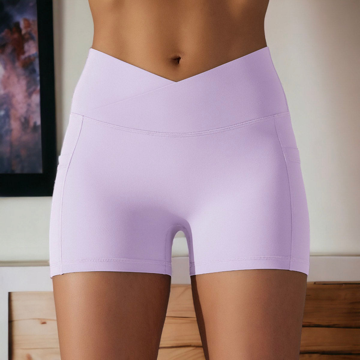 Purple V-Waist Cross Back Shorts