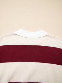 Close-up of a white shirt with red stripes on a beige background