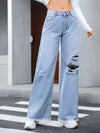 Distressed Raw Hem Wide Leg Jeans