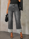 High Waisted Straight Leg Rolled Jeans