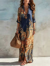 Full Size Printed Button Down Roll-Up Sleeve Shirt Maxi Dress Plus Size