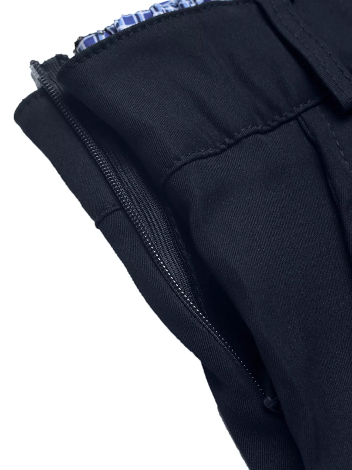 Close-up of a black jacket with a zipper on a white background