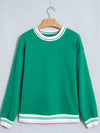Contrast Striped Trim Baggy Pullover Sweatshirt