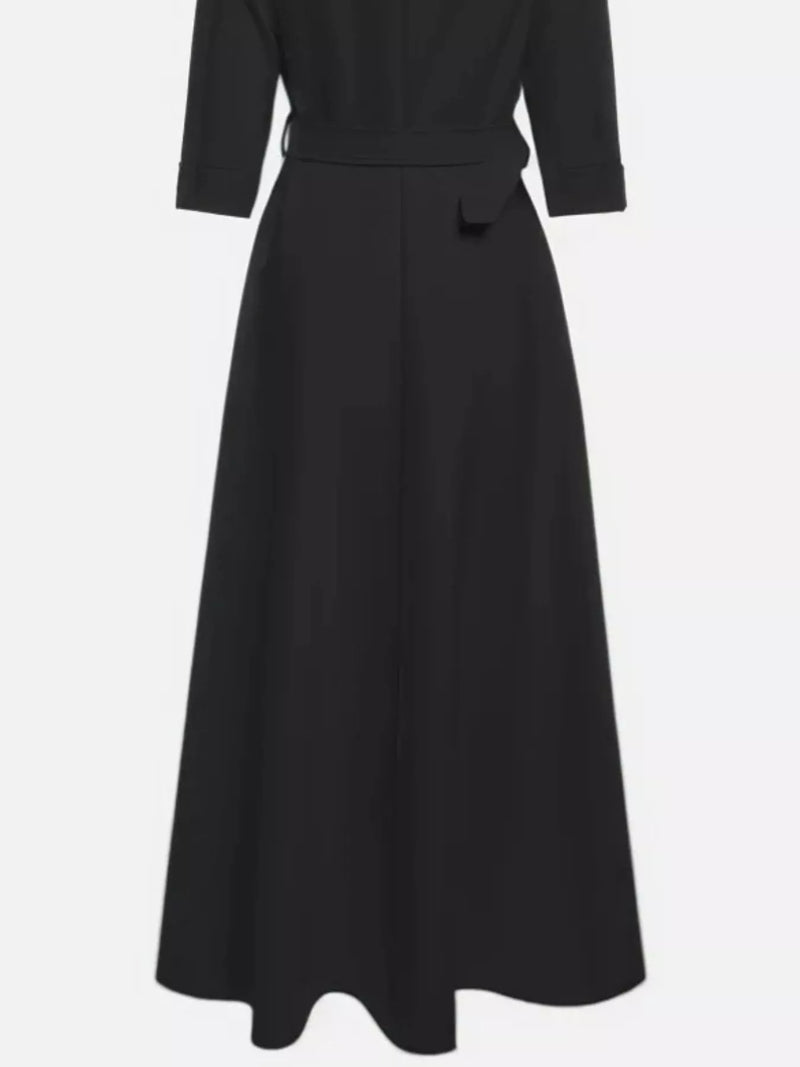 Black dress with a belt on a white background