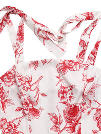 Red floral patterned dress on a white background