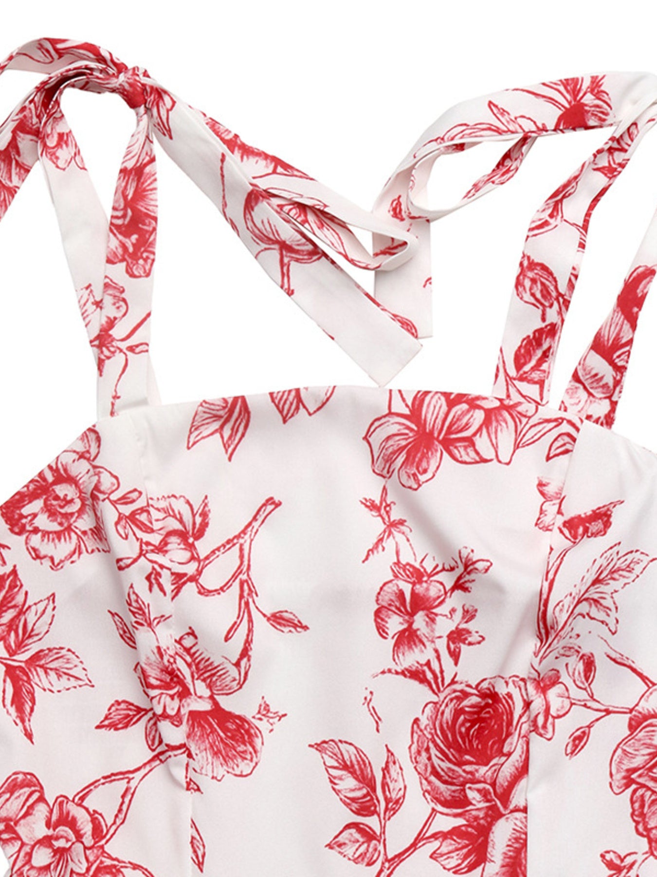 Red floral patterned dress on a white background