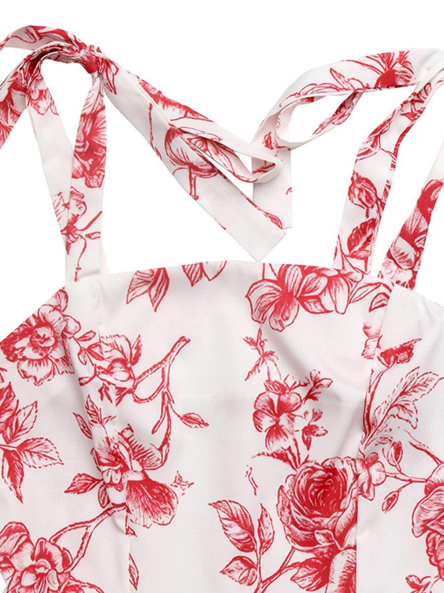 Red floral patterned dress on a white background