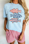 Womens Patriotic Fish Graphic Short Sleeve T-Shirt