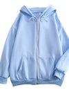 Full Size Oversized Solid Zip-Up Hoodie with Drawstring Plus Size