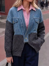 Contrast Denim and Knit Patchwork Cardigan
