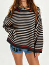 Oversized Striped Dropped Shoulder Sweater For Ladies