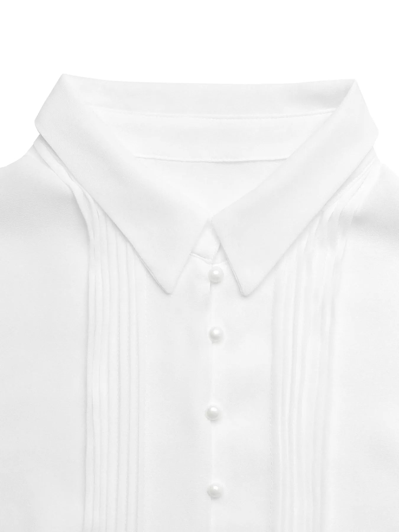 Close-up of a white shirt with a collar and buttons on a light gray background