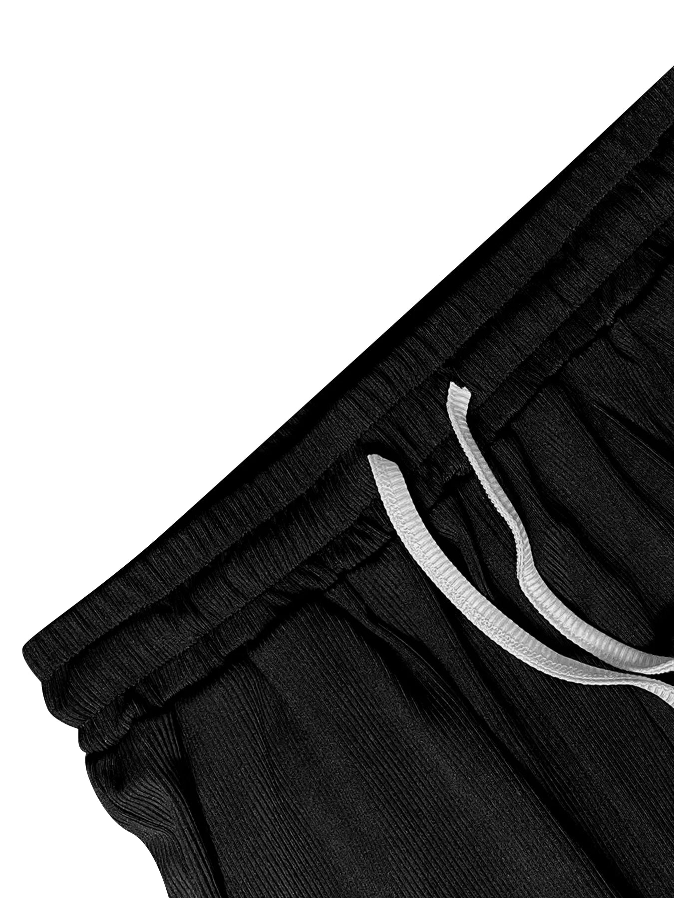Black pants with a drawstring on a white background