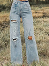 High-Waisted Distressed Wide-Leg Jeans