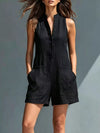 Womens Full Size Sleeveless Button-Front Romper with Pockets Plus Size