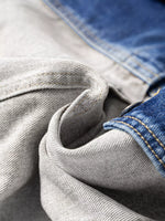 Close-up of gray and blue denim fabric