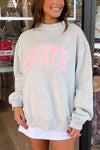 Exposed Seam Mock Neck STATE Letter Graphic Loose Sweatshirt