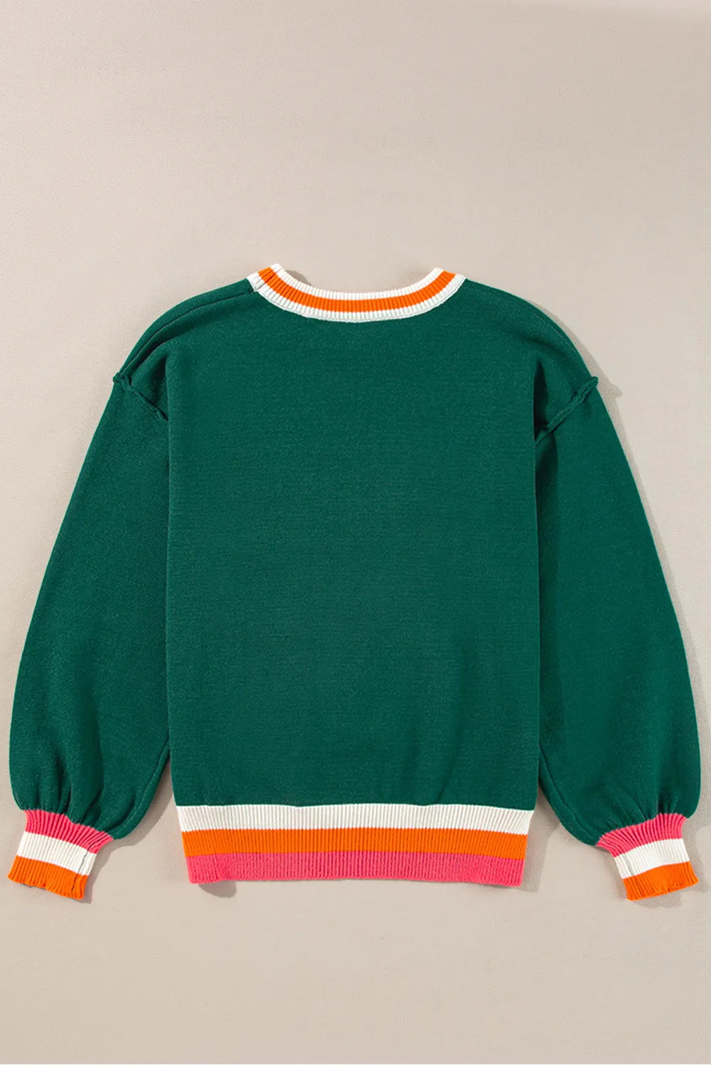 anther view of green Contrast Round Neck Long Sleeve Sweater