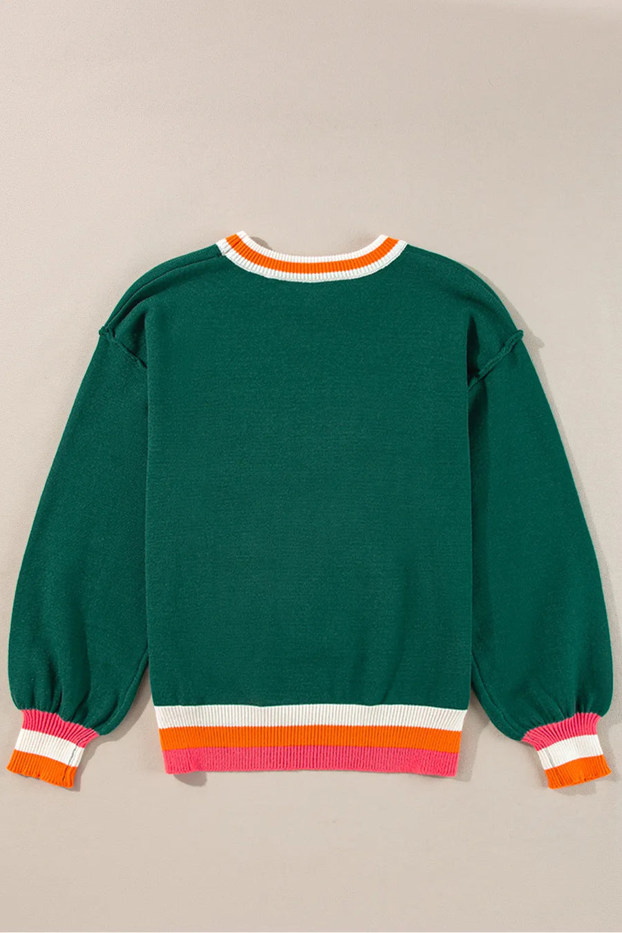 anther view of green Contrast Round Neck Long Sleeve Sweater