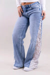 Lace-Paneled Wide-Leg Jeans