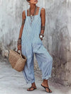 Womens Full Size Striped Square Neck Wide Leg Jumpsuit Plus Size