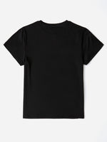 Back view of black Graphic Round Neck Short Sleeve T-Shirt