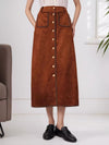 High-Waisted Button-Front Midi Skirt
