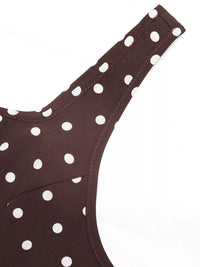 Brown bikini top with white polka dots on a white background