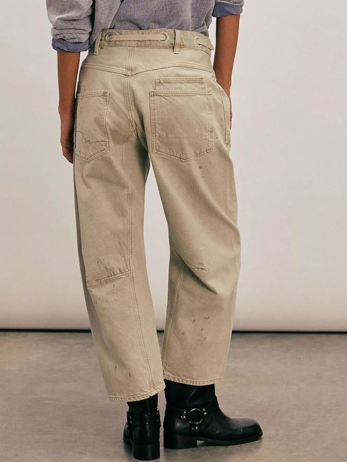 Back view of beige jeans