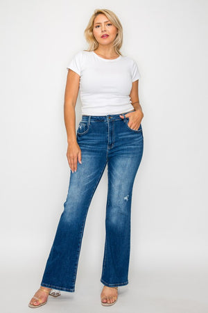 Full view of plus size bytos Full Size High Rise Bootcut Jeans with Pockets