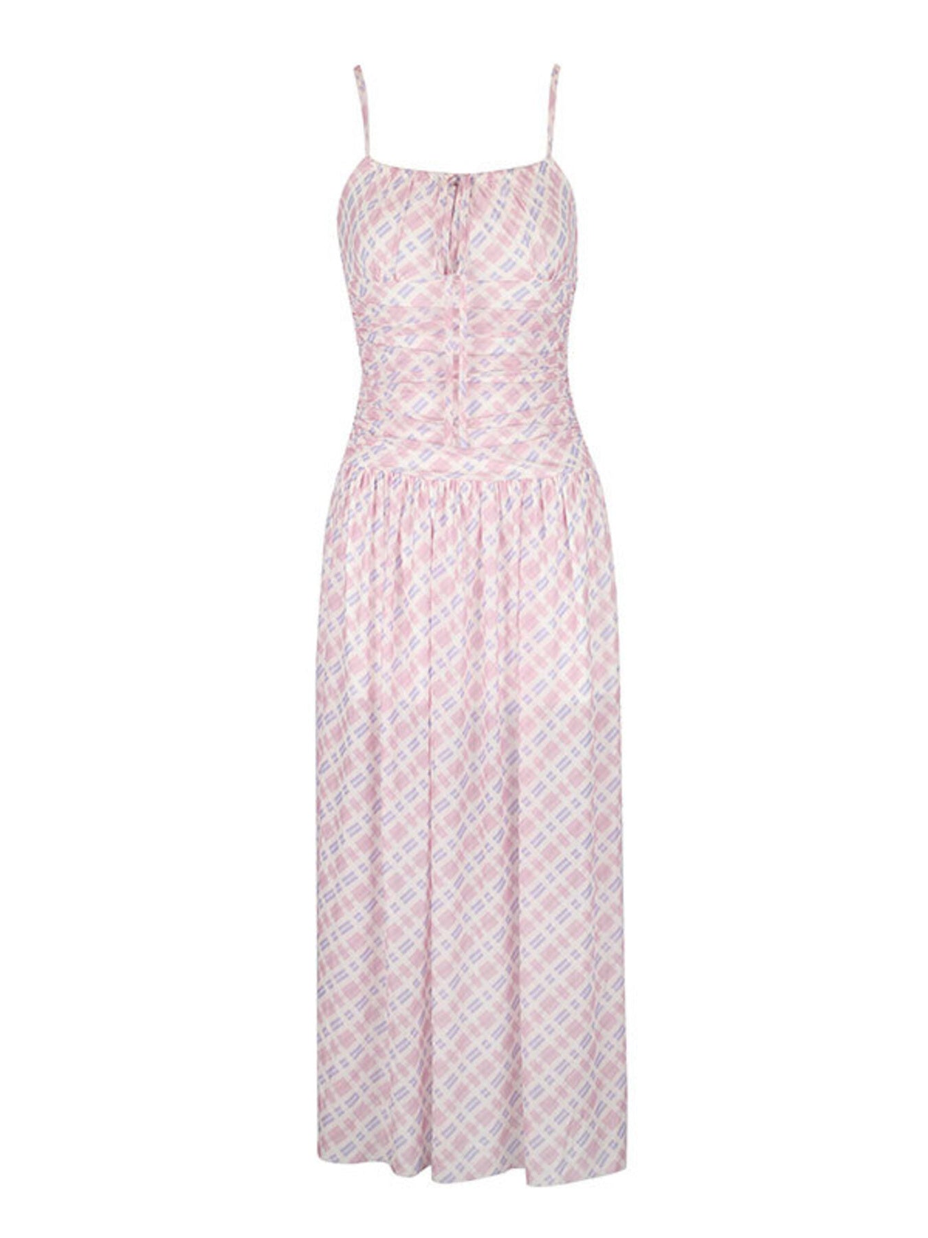 Pink patterned dress on a white background
