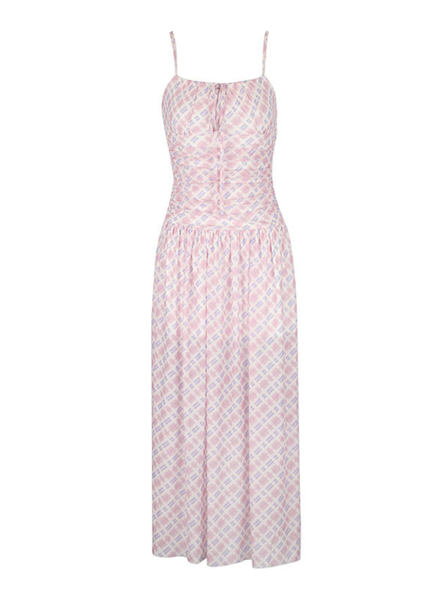 Pink patterned dress on a white background