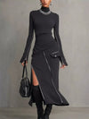 Mock Neck Long Sleeve Zipper Detail Maxi Dress