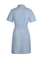 Light blue denim dress on a white background
