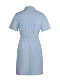 Light blue denim dress on a white background