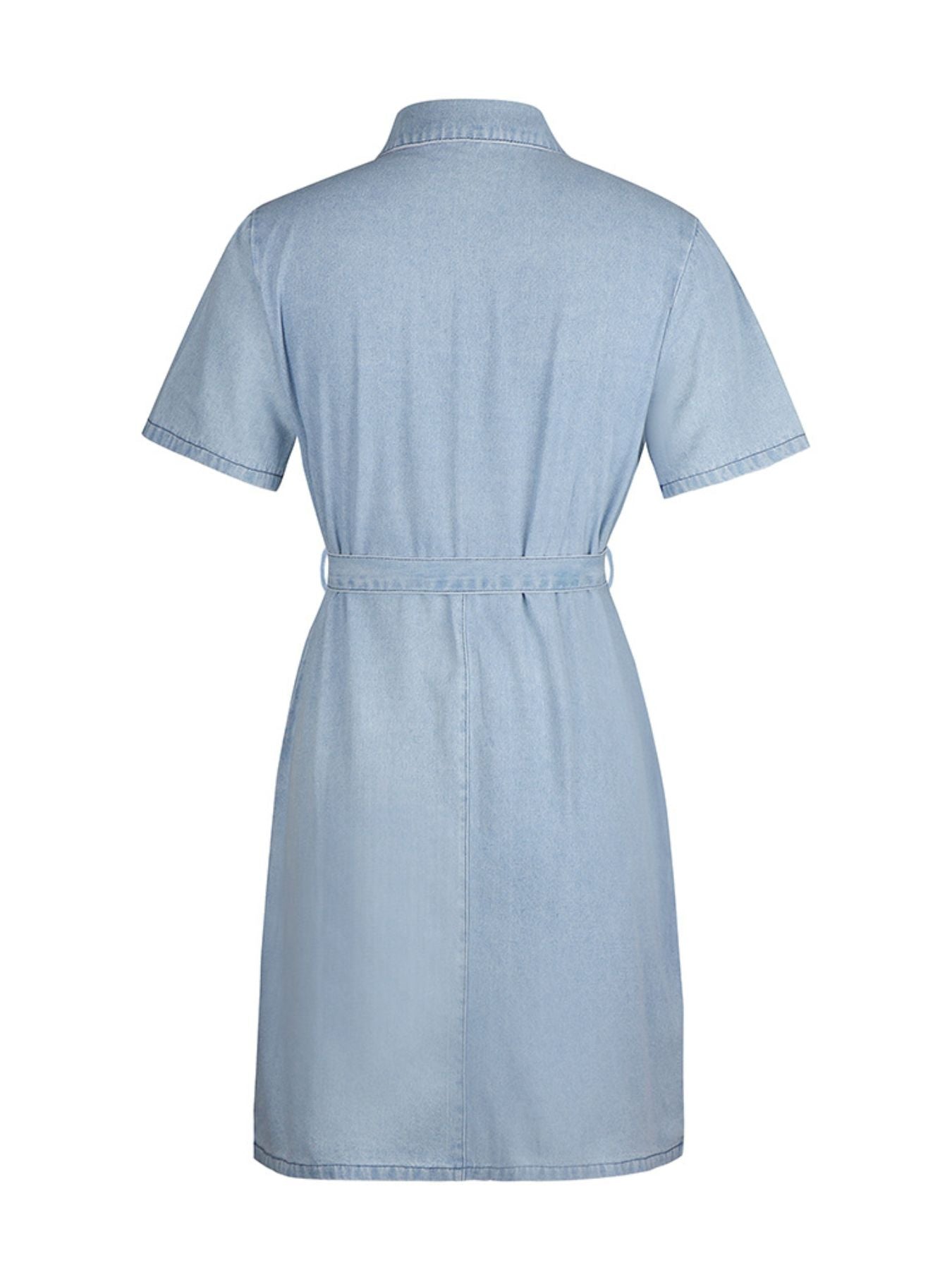 Light blue denim dress on a white background