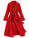 Longline Wool Coat with Waist-Defining Belt For Women